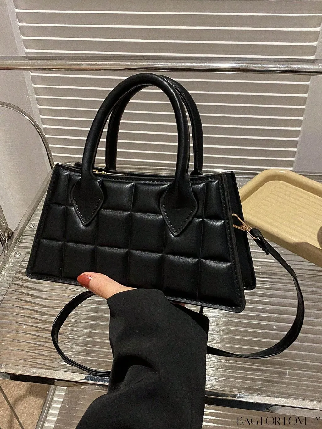 BagForLove - Professional Work Bag: Quilted Black Double Handle Baguette for Style and Function