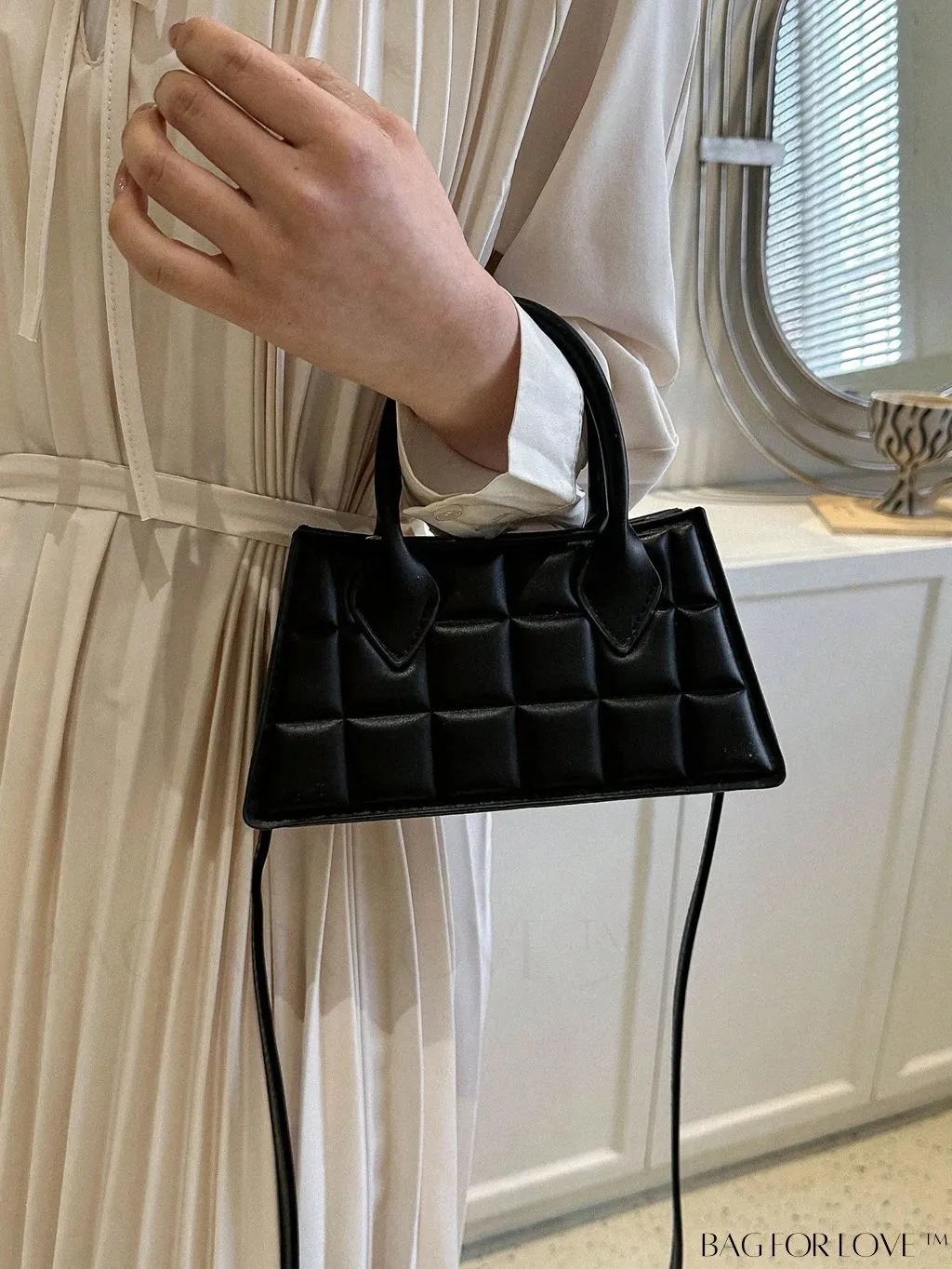 BagForLove - Professional Work Bag: Quilted Black Double Handle Baguette for Style and Function