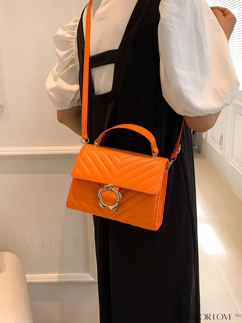 BagForLove - Small Chevron Quilted Flap Square Bag with Top Handle