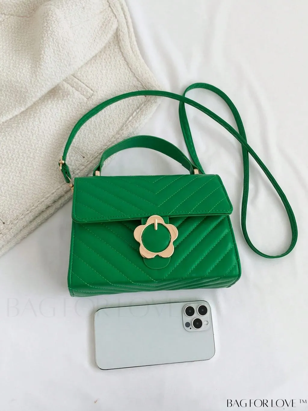 BagForLove - Small Chevron Quilted Flap Square Bag with Top Handle