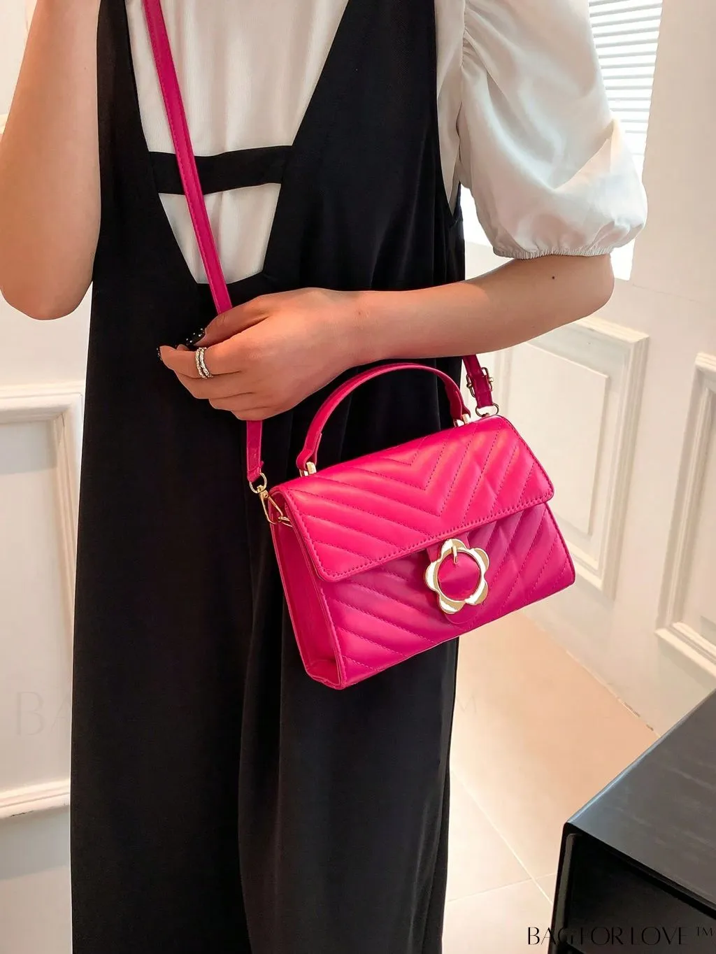 BagForLove - Small Chevron Quilted Flap Square Bag with Top Handle