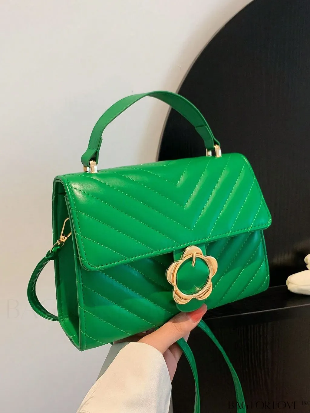 BagForLove - Small Chevron Quilted Flap Square Bag with Top Handle