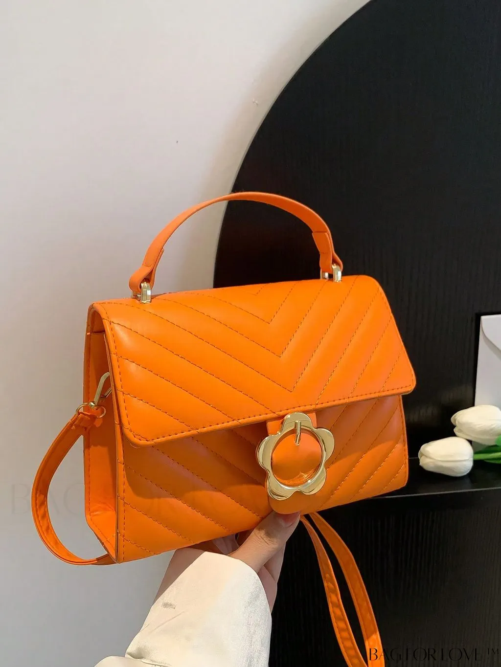 BagForLove - Small Chevron Quilted Flap Square Bag with Top Handle