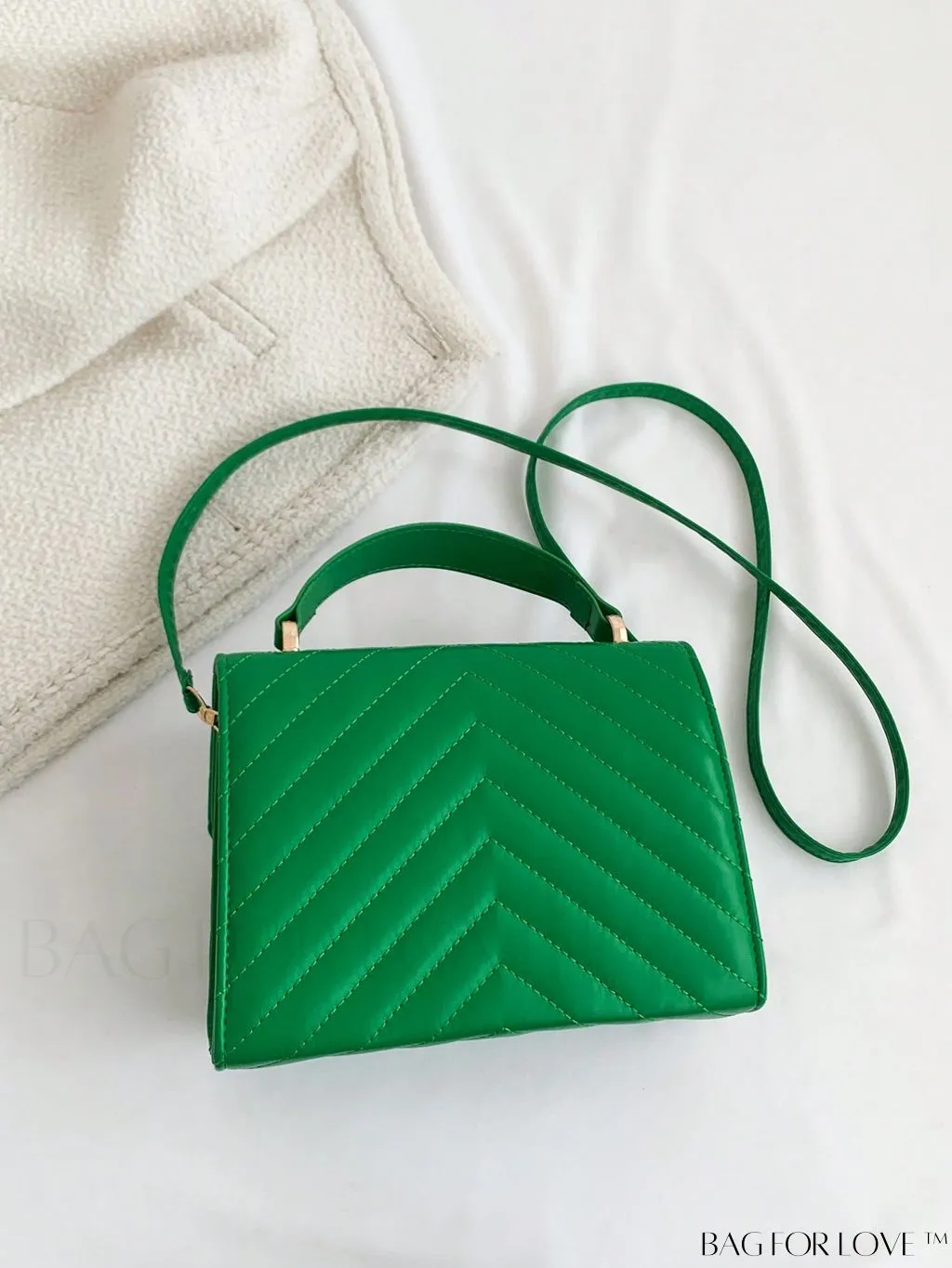 BagForLove - Small Chevron Quilted Flap Square Bag with Top Handle