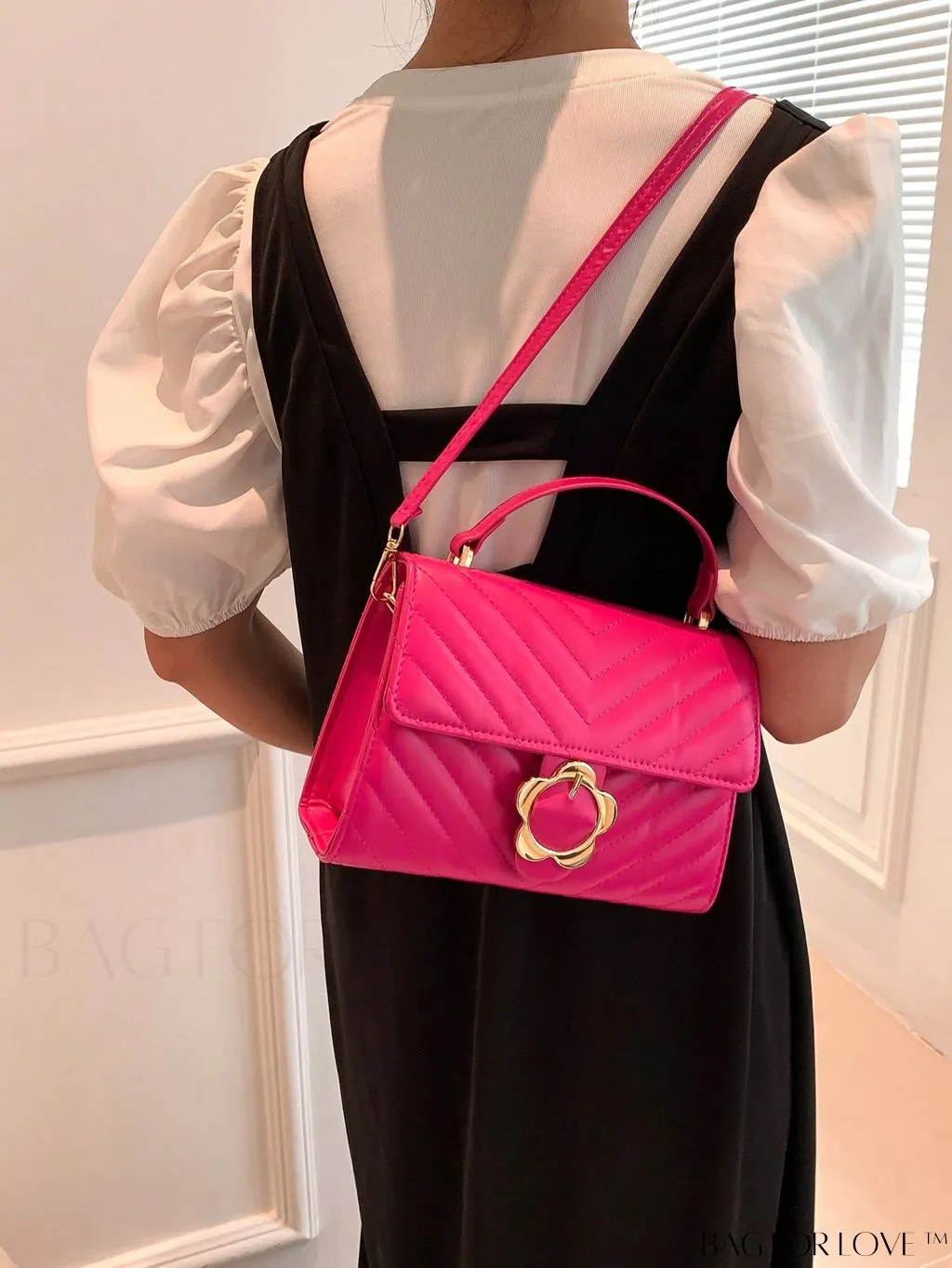 BagForLove - Small Chevron Quilted Flap Square Bag with Top Handle