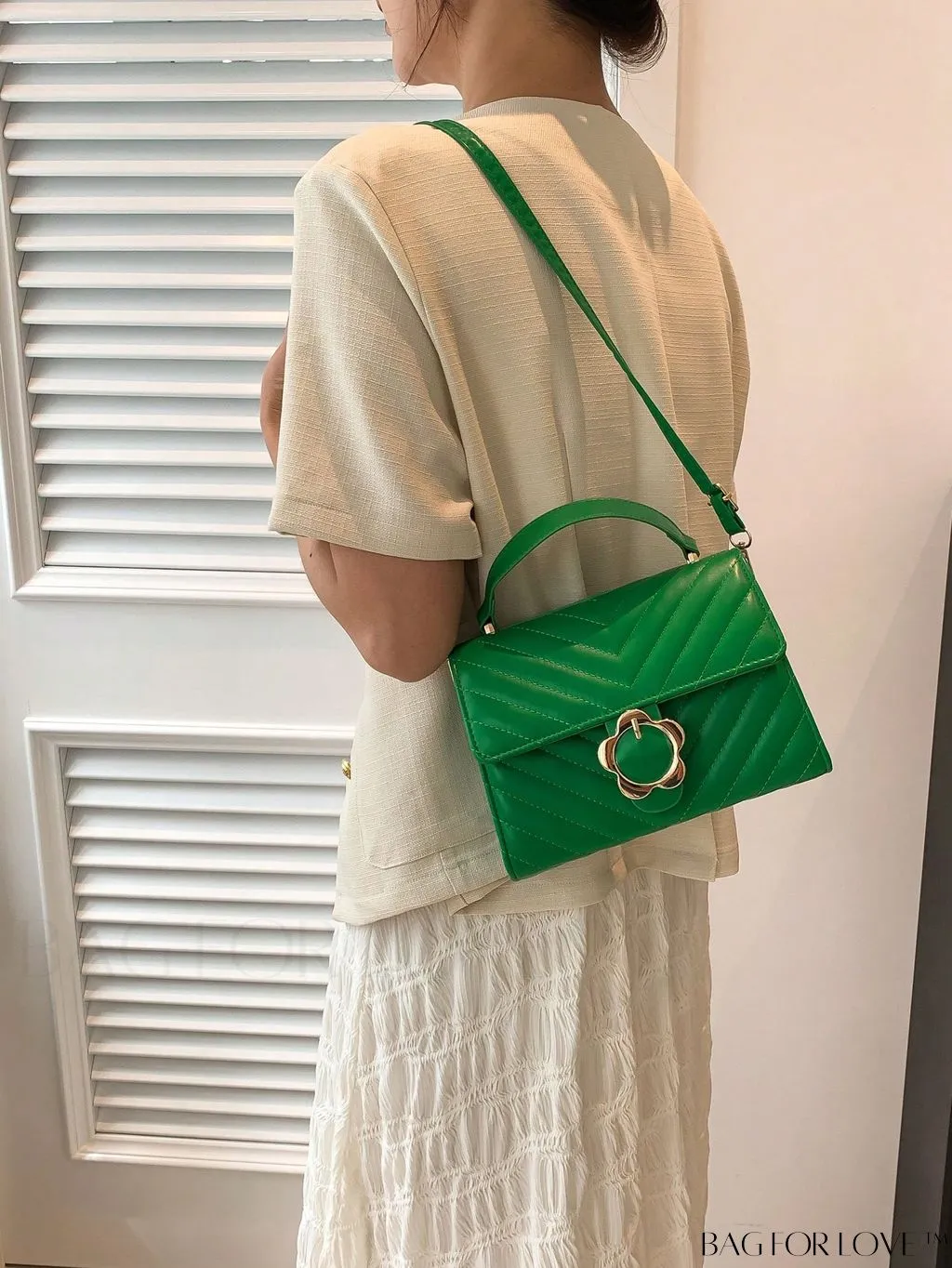 BagForLove - Small Chevron Quilted Flap Square Bag with Top Handle