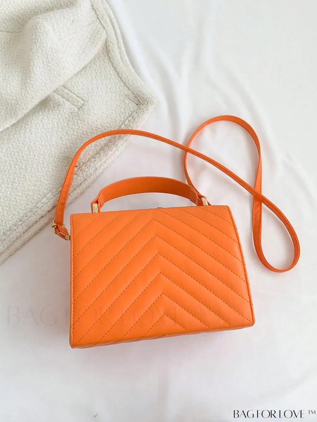 BagForLove - Small Chevron Quilted Flap Square Bag with Top Handle