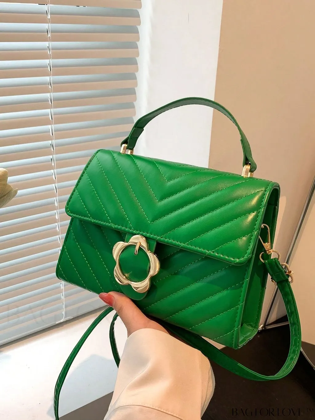 BagForLove - Small Chevron Quilted Flap Square Bag with Top Handle