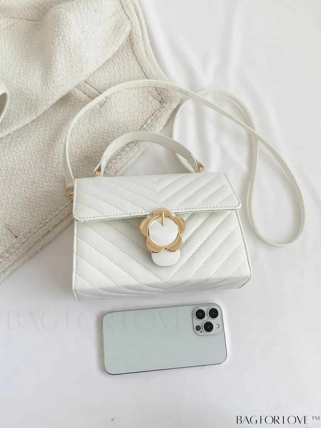 BagForLove - Small Chevron Quilted Flap Square Bag with Top Handle