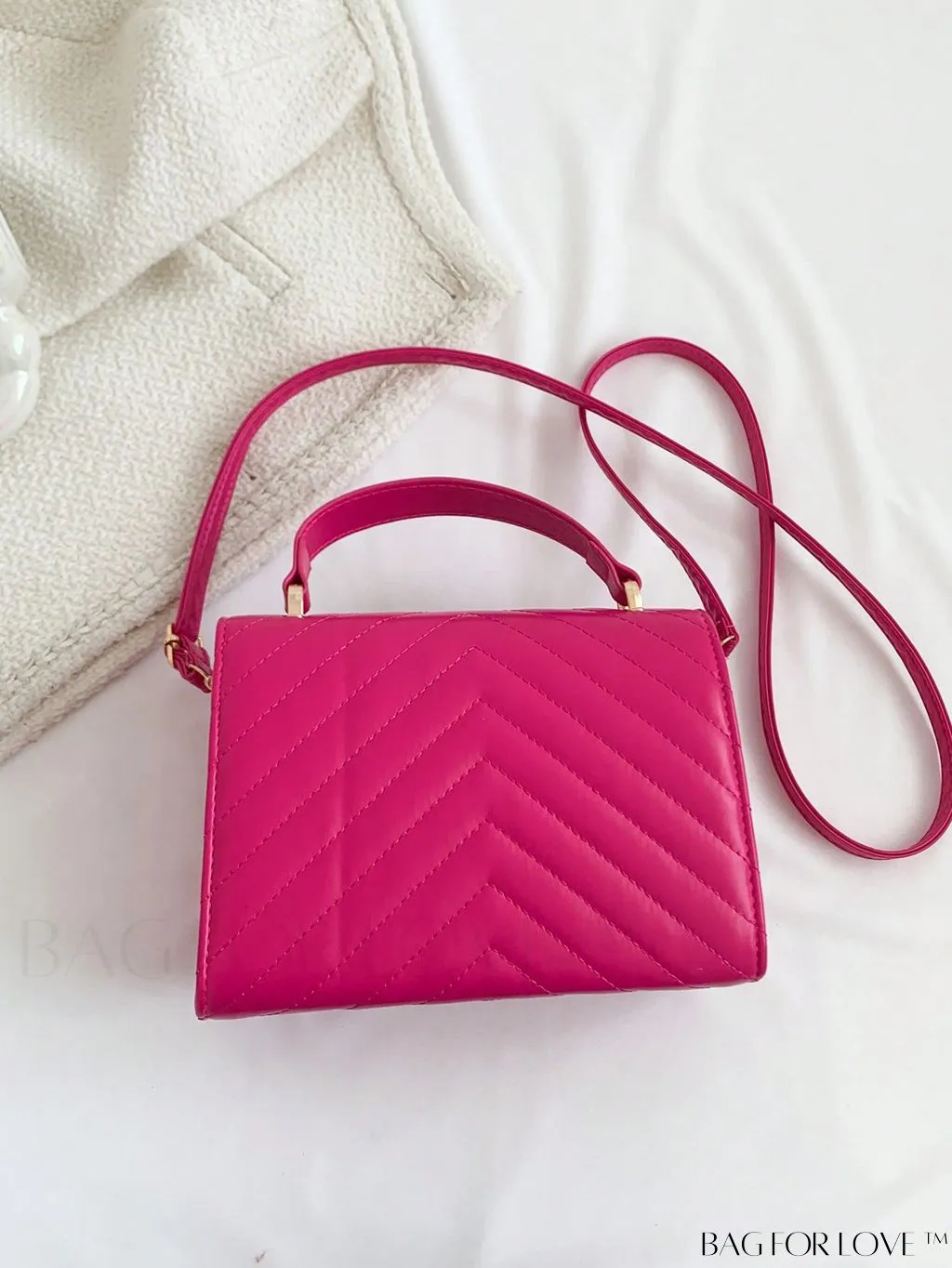 BagForLove - Small Chevron Quilted Flap Square Bag with Top Handle