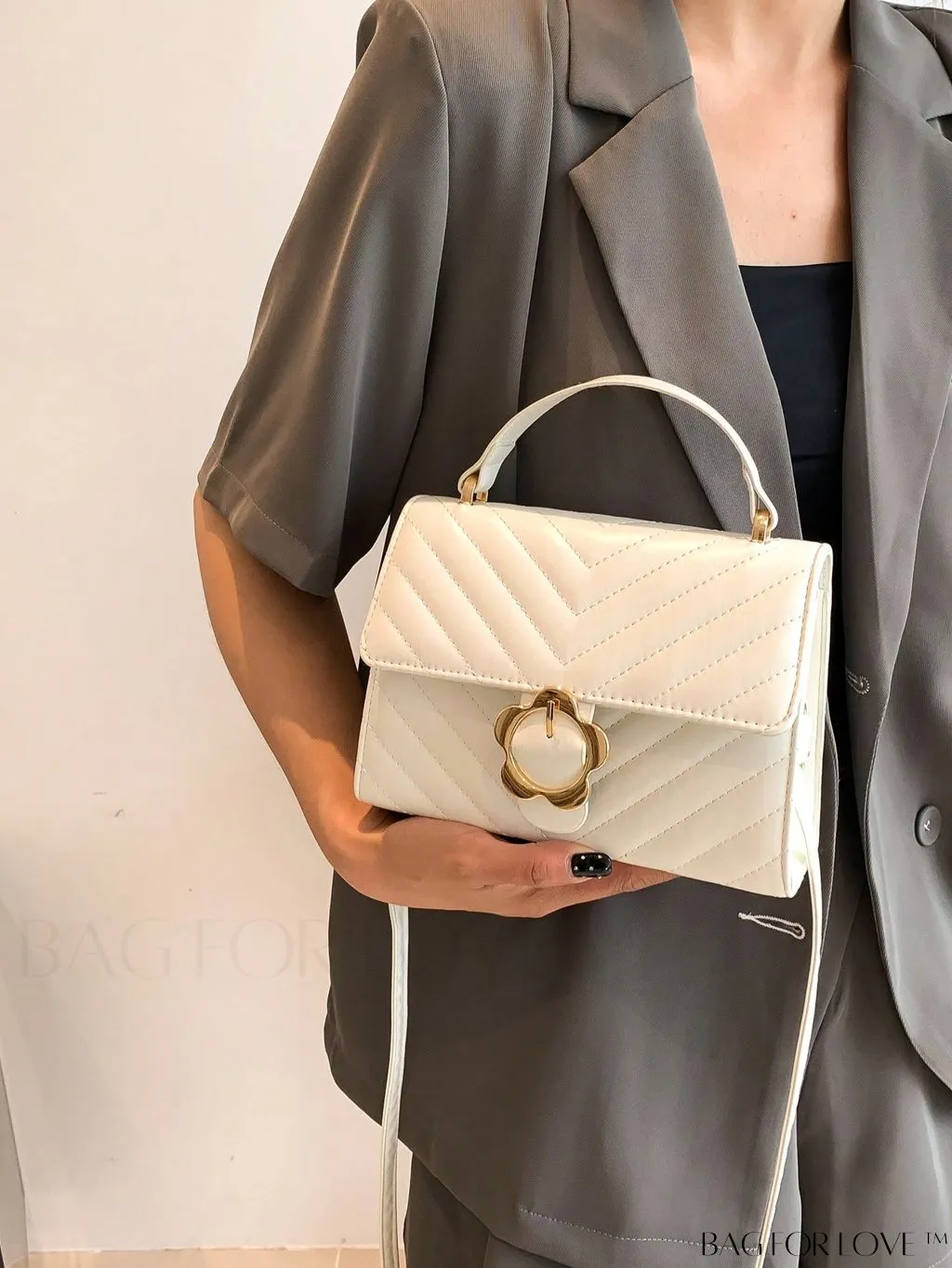 BagForLove - Small Chevron Quilted Flap Square Bag with Top Handle