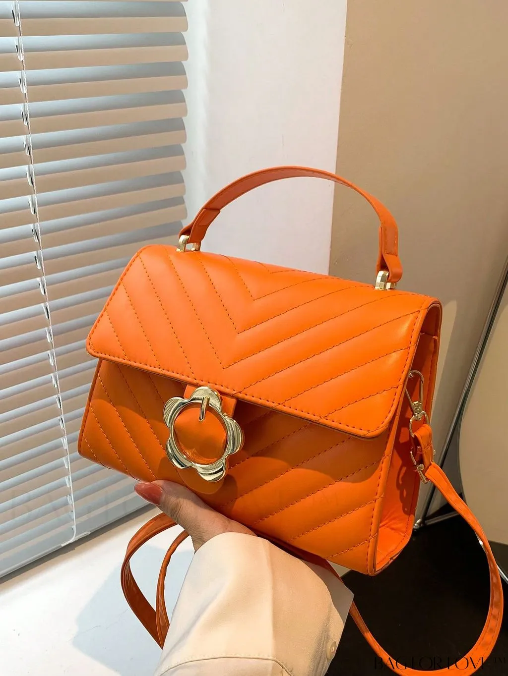 BagForLove - Small Chevron Quilted Flap Square Bag with Top Handle