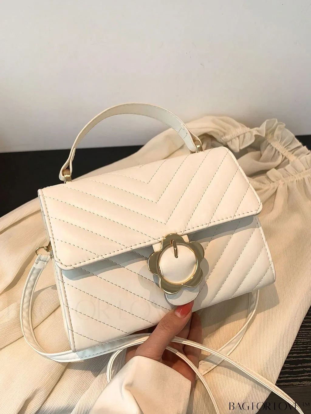 BagForLove - Small Chevron Quilted Flap Square Bag with Top Handle