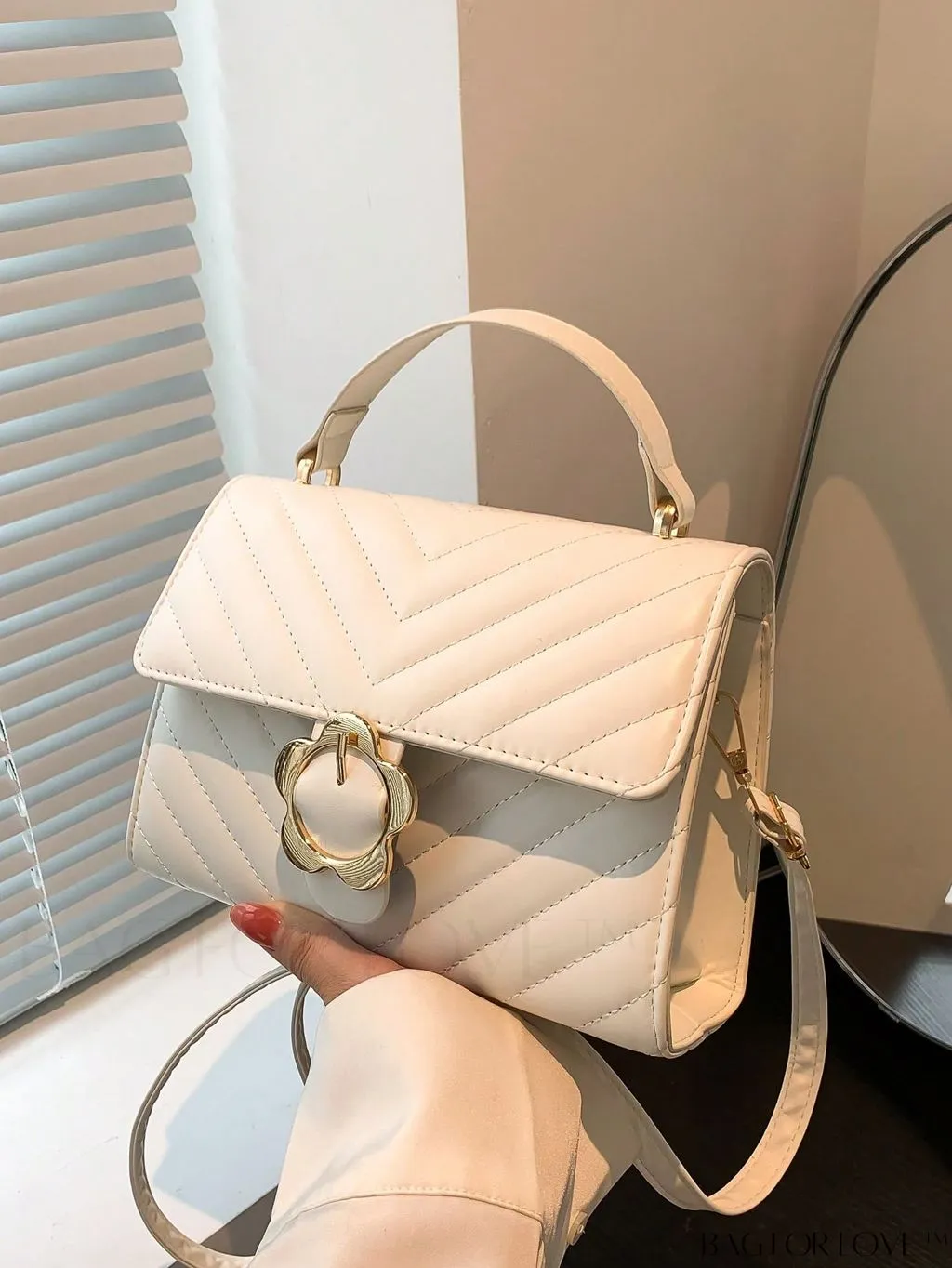 BagForLove - Small Chevron Quilted Flap Square Bag with Top Handle