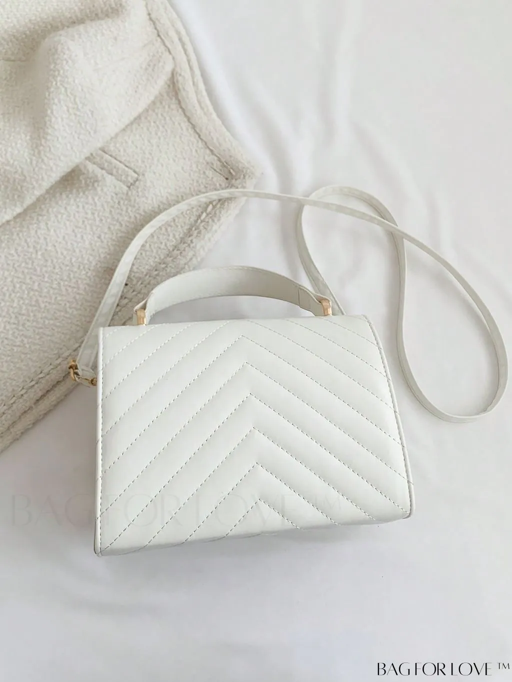 BagForLove - Small Chevron Quilted Flap Square Bag with Top Handle