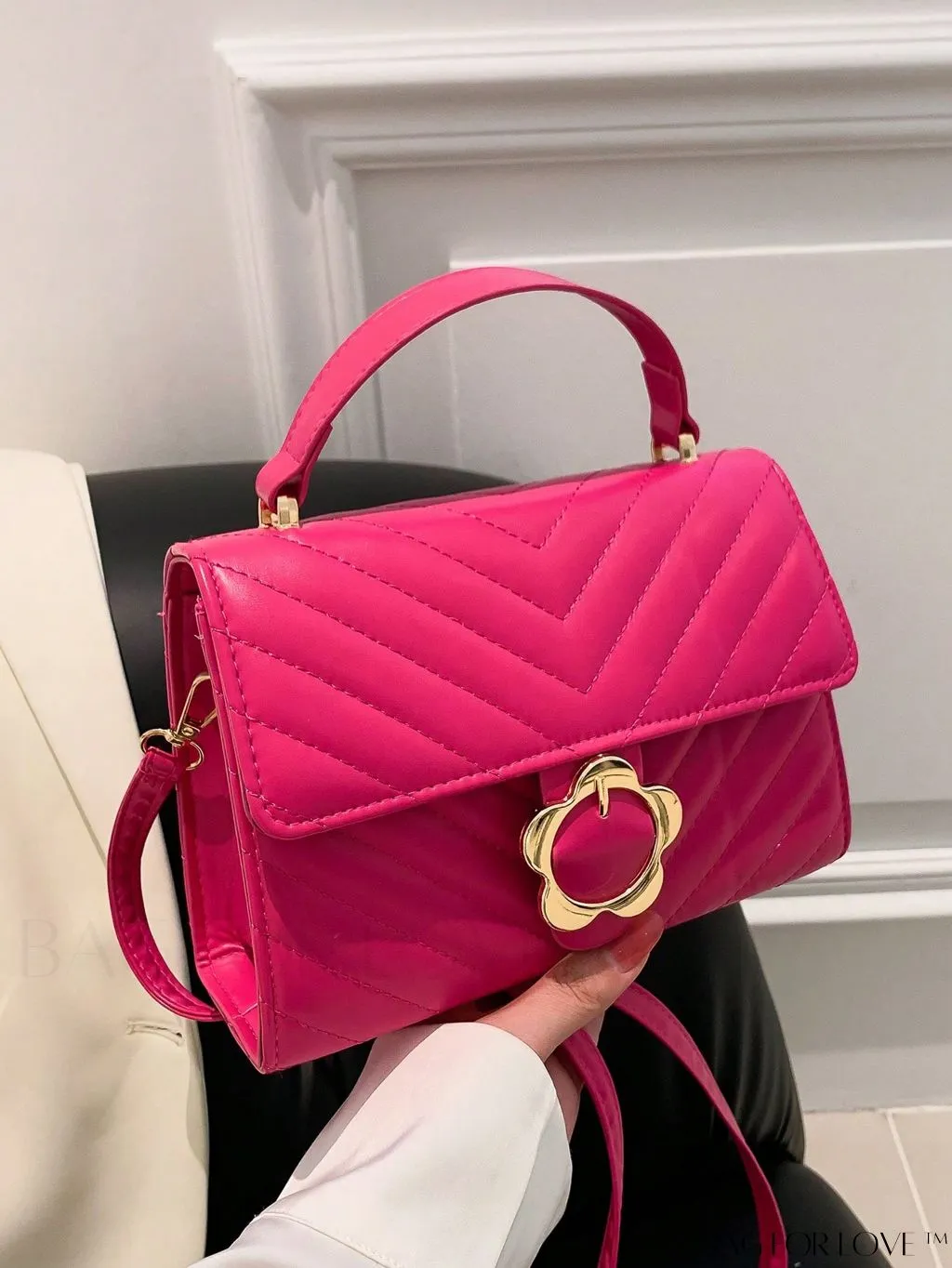 BagForLove - Small Chevron Quilted Flap Square Bag with Top Handle