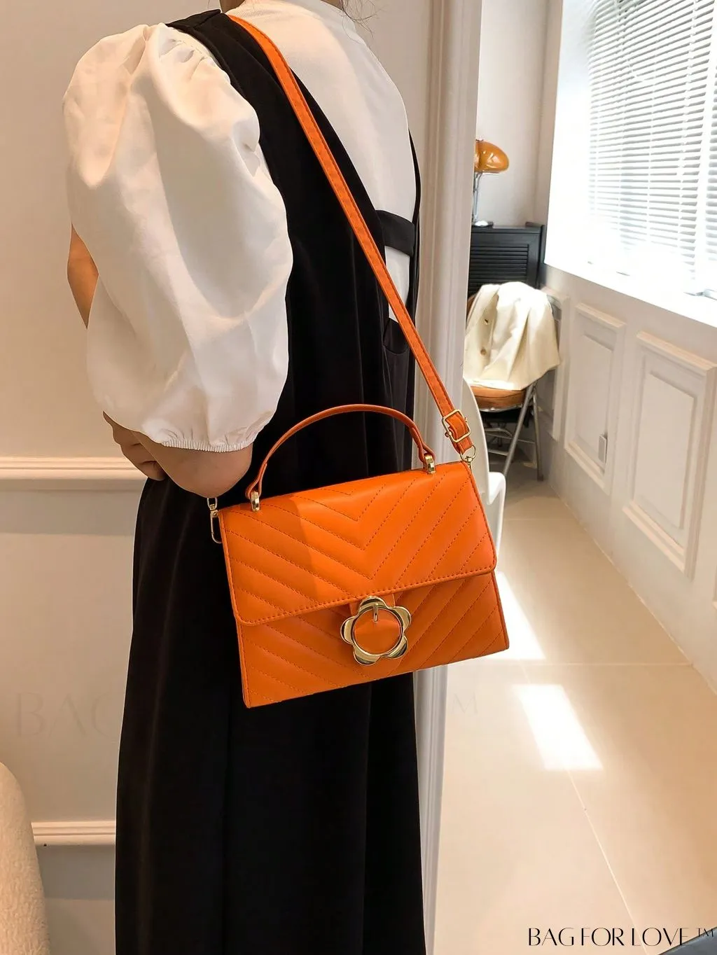BagForLove - Small Chevron Quilted Flap Square Bag with Top Handle