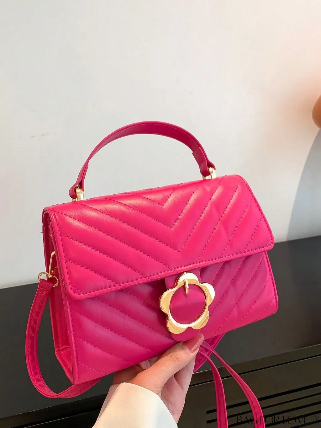 BagForLove - Small Chevron Quilted Flap Square Bag with Top Handle
