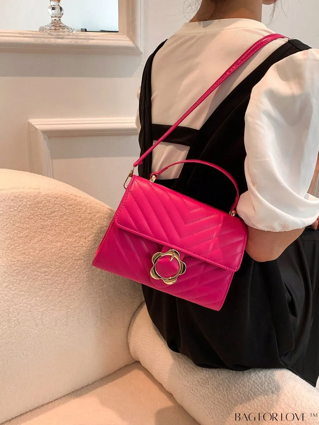 BagForLove - Small Chevron Quilted Flap Square Bag with Top Handle