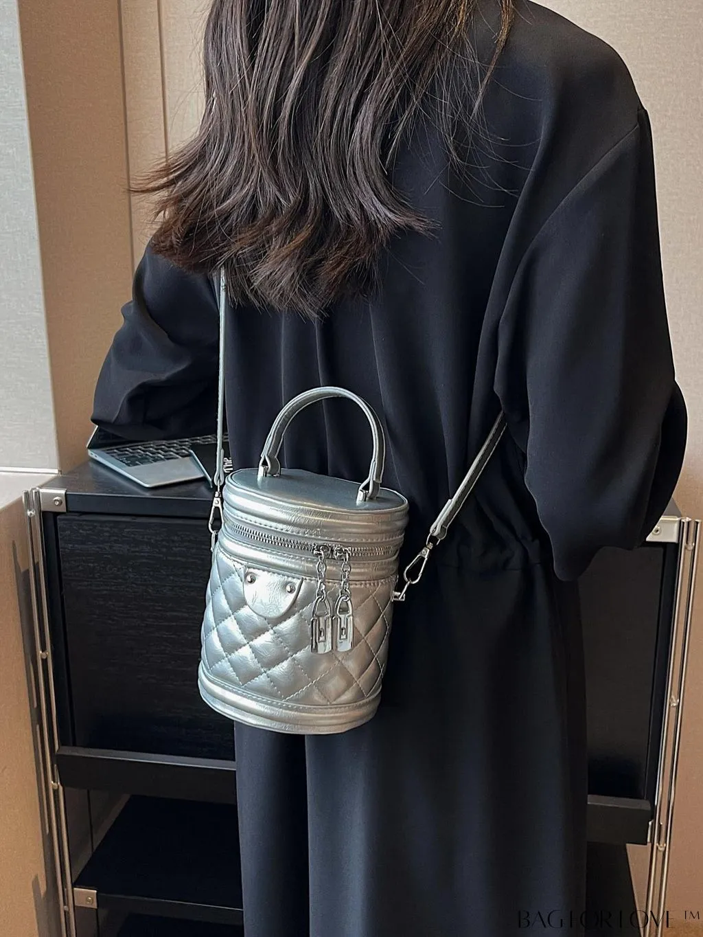 BagForLove - Stylish Black Quilted Bucket Bag with Elegant Top Handle