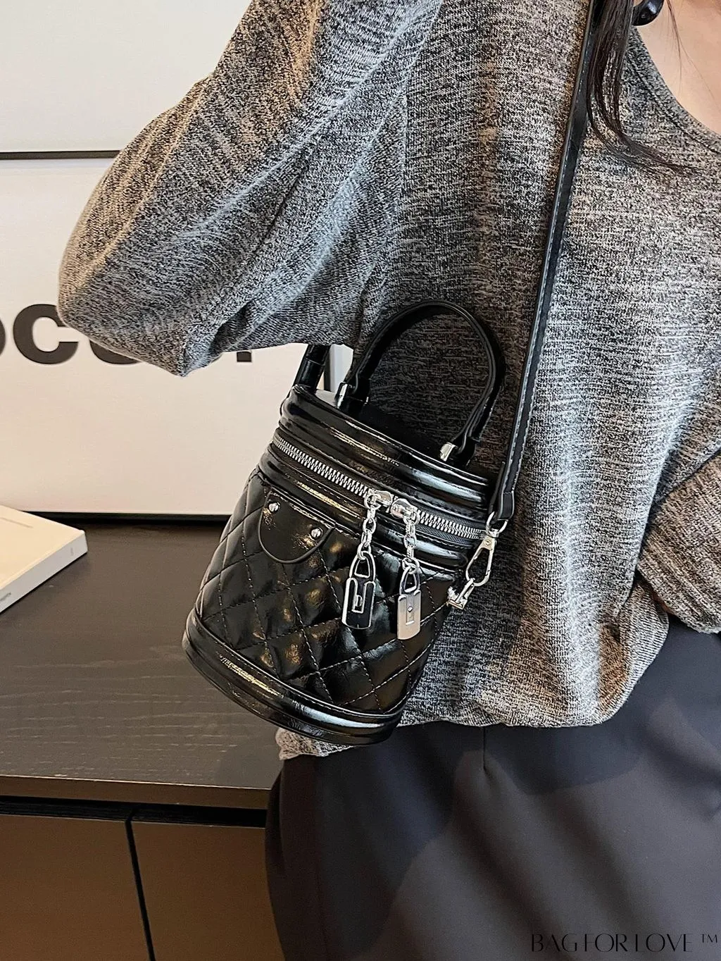 BagForLove - Stylish Black Quilted Bucket Bag with Elegant Top Handle