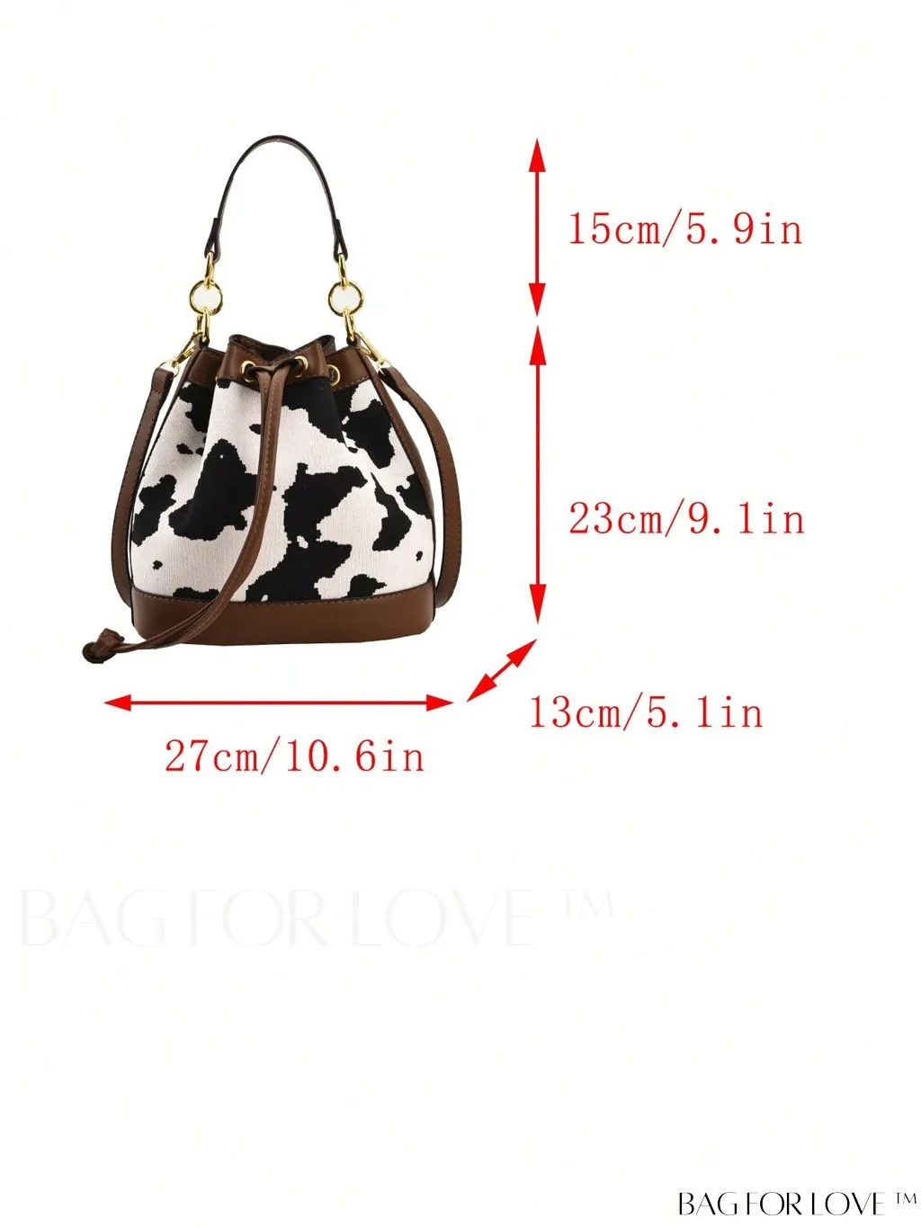 BagForLove - Stylish Cow Pattern Colorblock Bucket Bag with Drawstring - Captivating Design