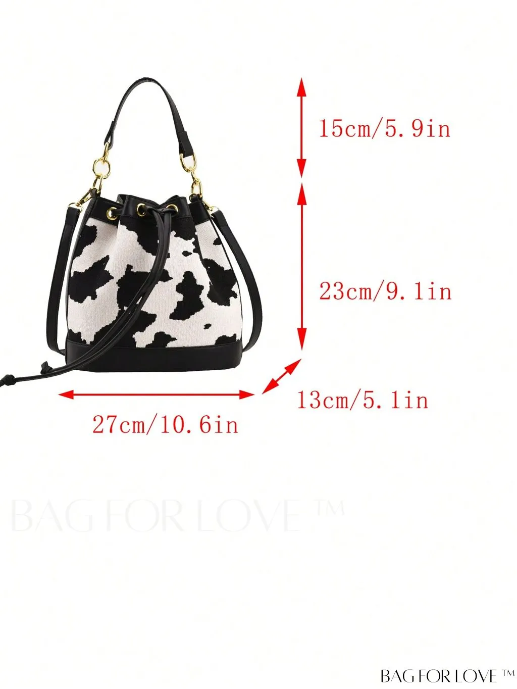 BagForLove - Stylish Cow Pattern Colorblock Bucket Bag with Drawstring - Captivating Design
