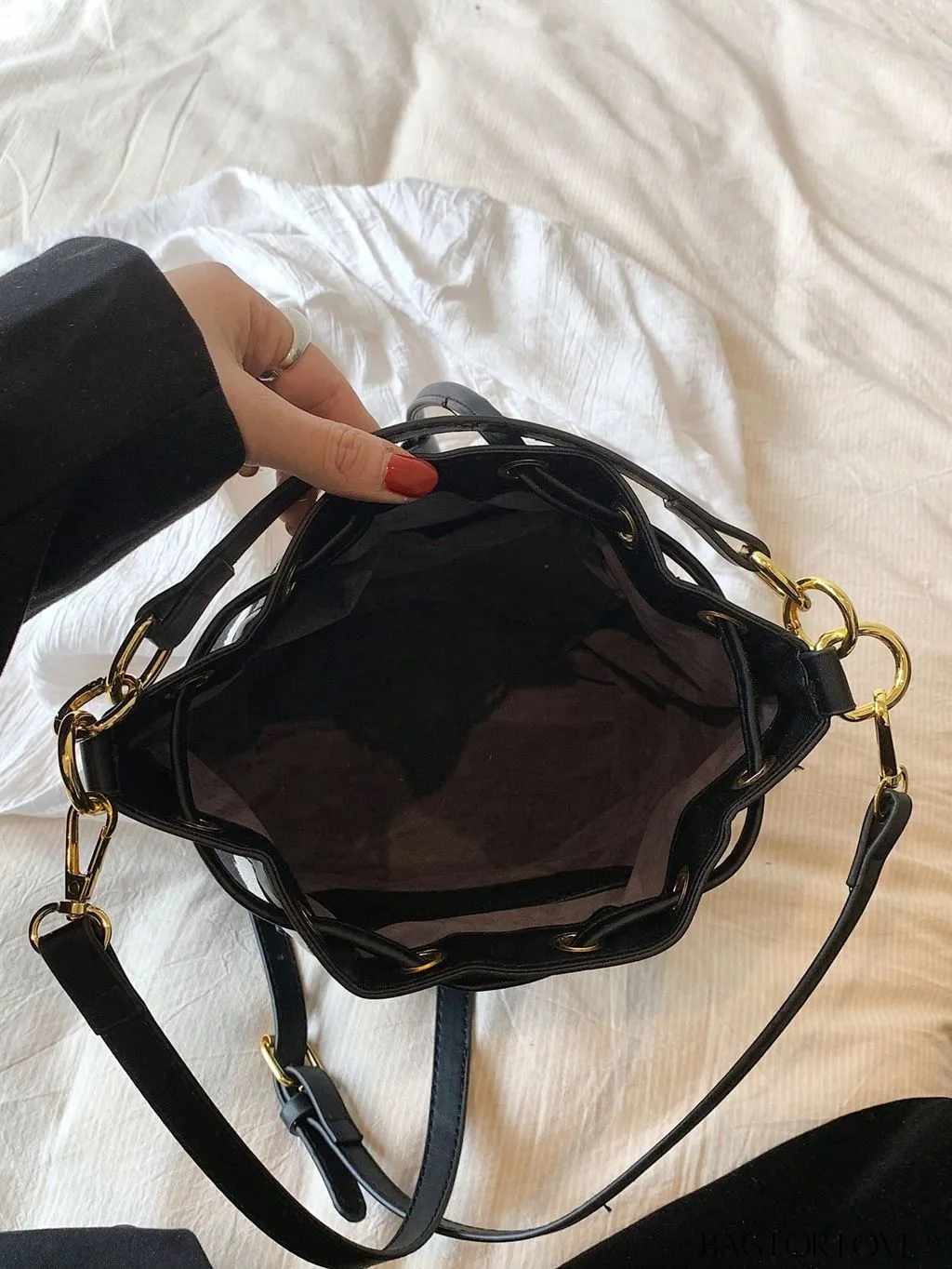 BagForLove - Stylish Cow Pattern Colorblock Bucket Bag with Drawstring - Captivating Design