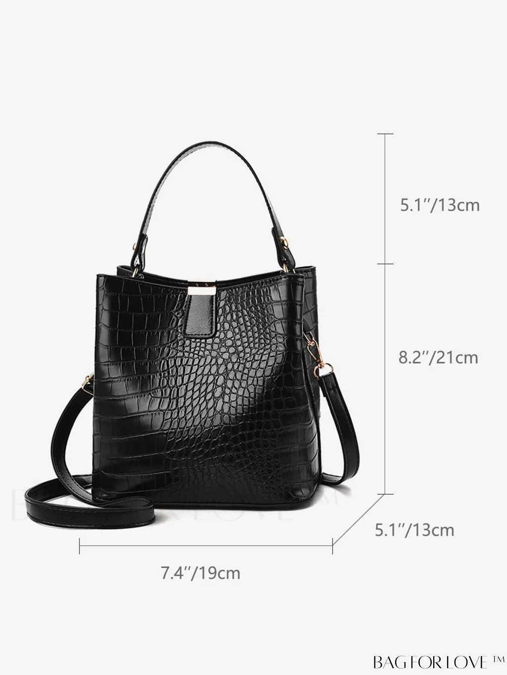 BagForLove - Stylish Crocodile Embossed PU Shoulder Bag for Women, Top Handle Bucket Purse