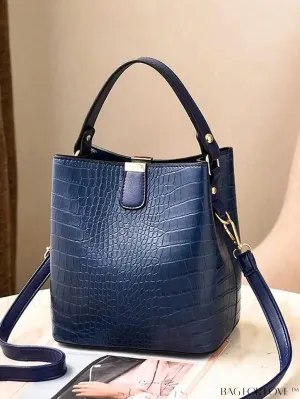 BagForLove - Stylish Crocodile Embossed PU Shoulder Bag for Women, Top Handle Bucket Purse