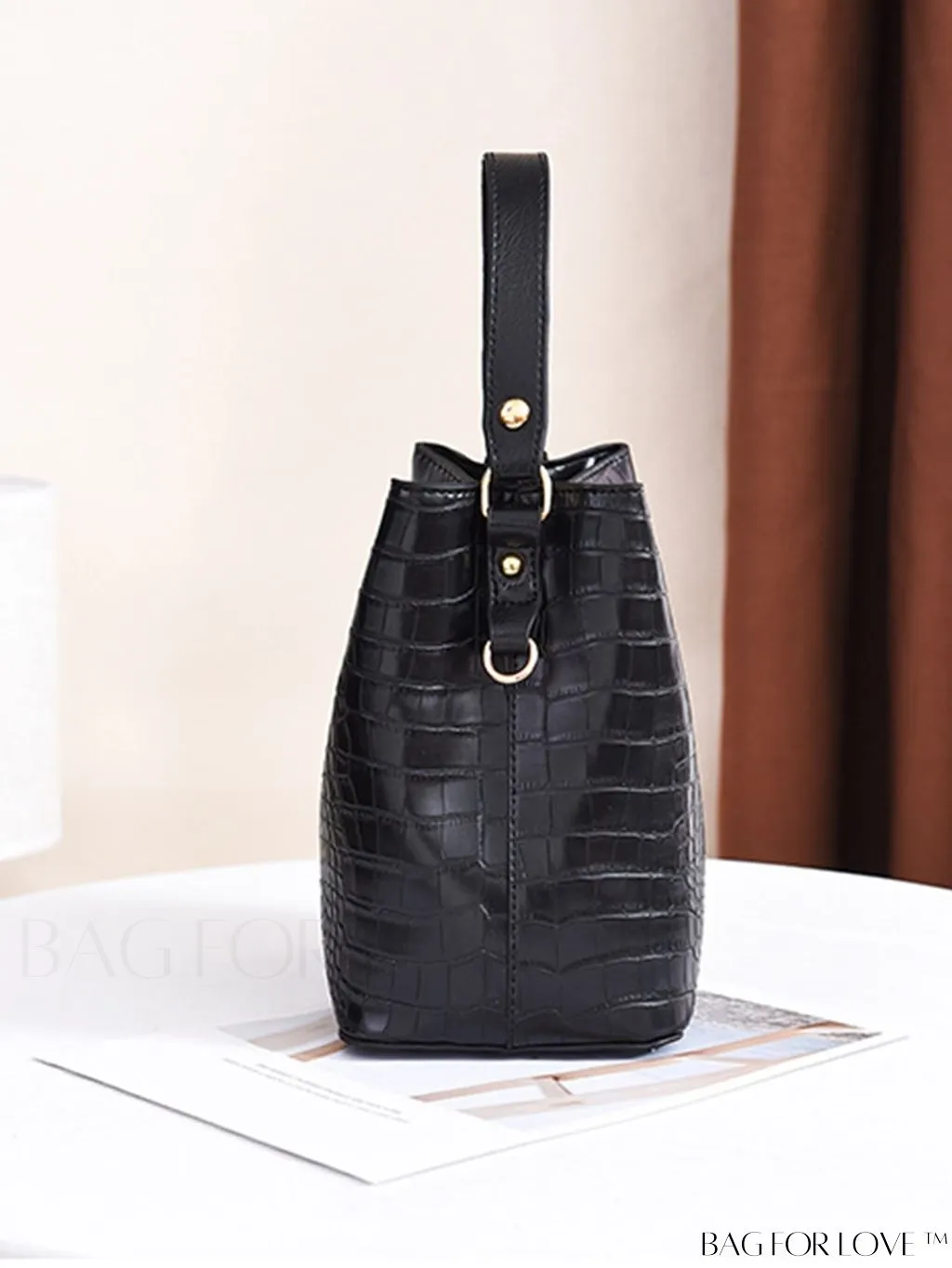 BagForLove - Stylish Crocodile Embossed PU Shoulder Bag for Women, Top Handle Bucket Purse