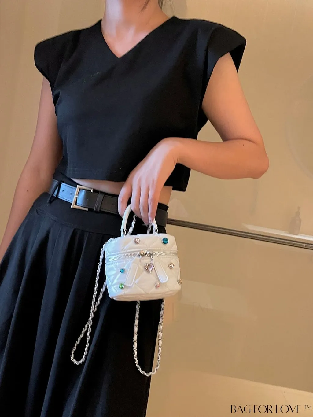 BagForLove - Stylish Embroidered Handbag with Sparkling Rhinestone and Avant-garde Metallic Finish