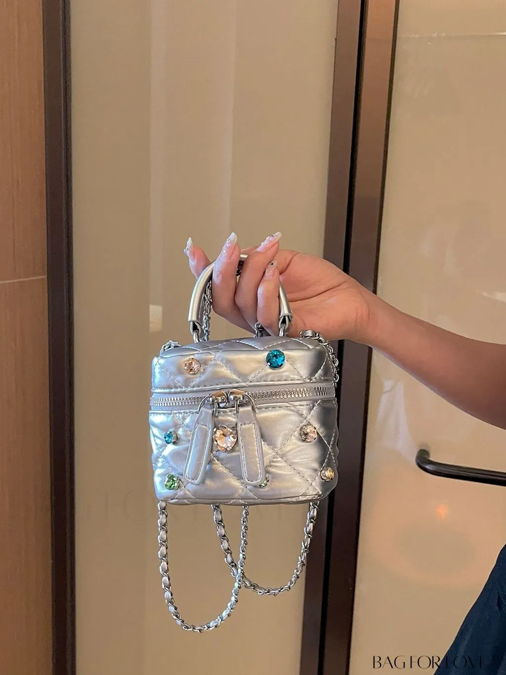 BagForLove - Stylish Embroidered Handbag with Sparkling Rhinestone and Avant-garde Metallic Finish