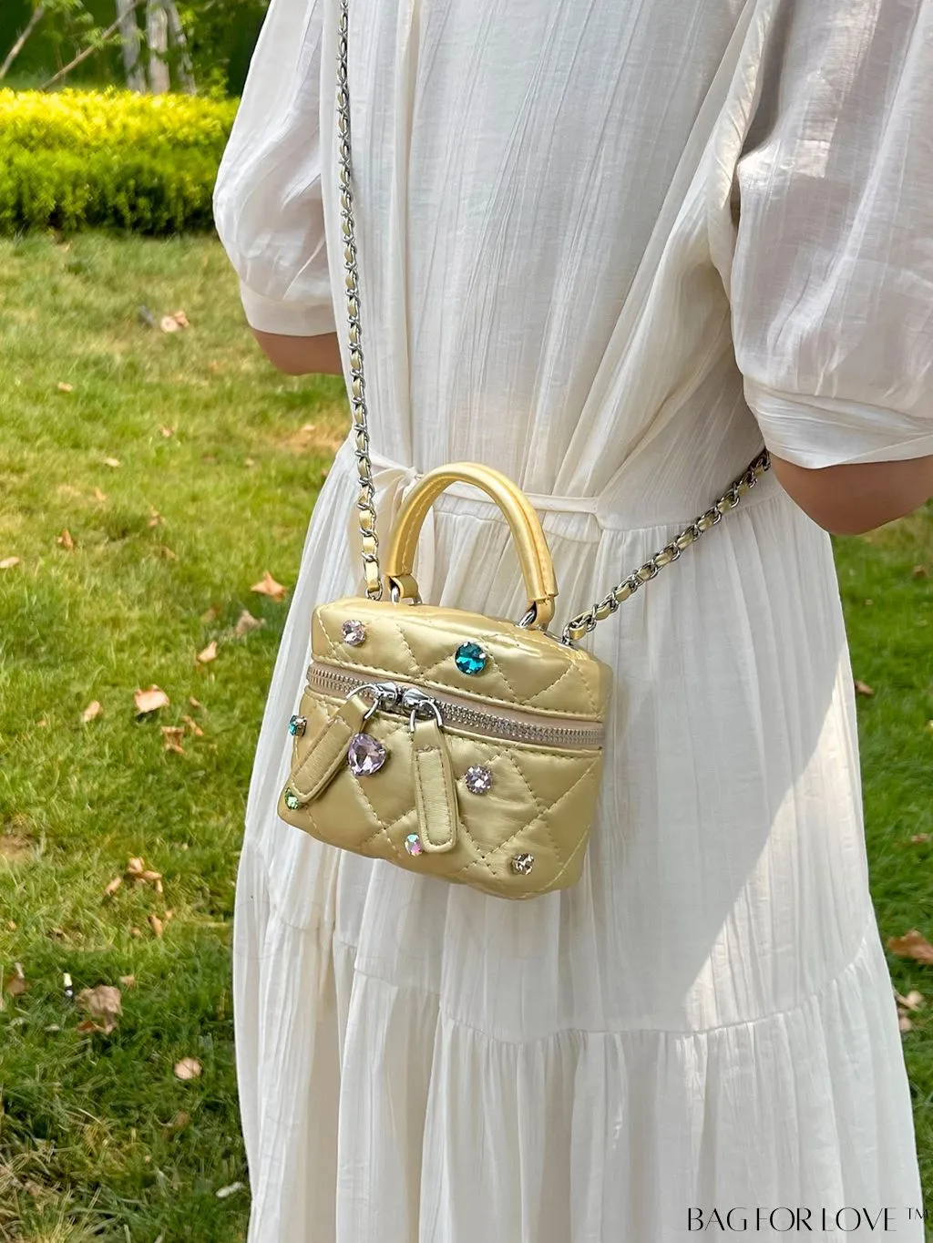 BagForLove - Stylish Embroidered Handbag with Sparkling Rhinestone and Avant-garde Metallic Finish