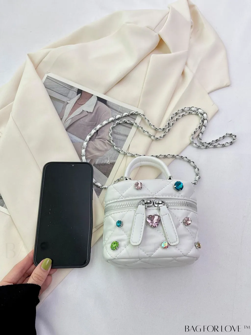 BagForLove - Stylish Embroidered Handbag with Sparkling Rhinestone and Avant-garde Metallic Finish