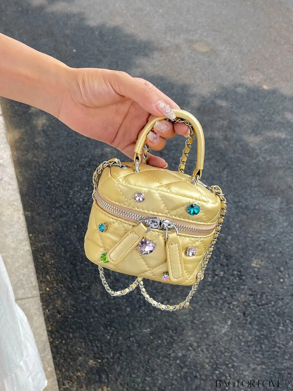 BagForLove - Stylish Embroidered Handbag with Sparkling Rhinestone and Avant-garde Metallic Finish