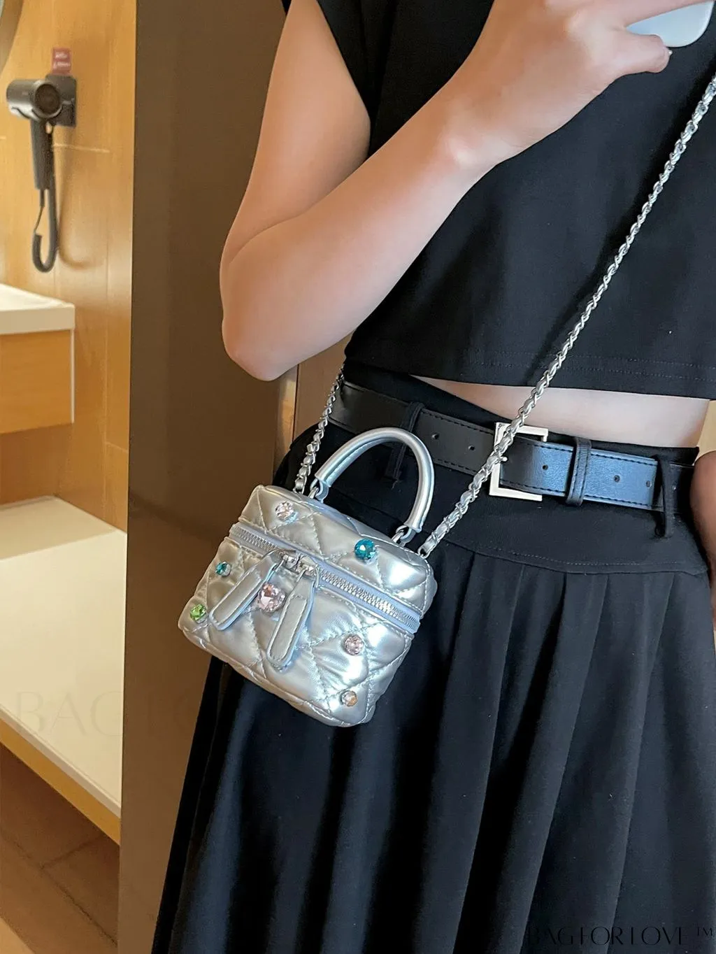BagForLove - Stylish Embroidered Handbag with Sparkling Rhinestone and Avant-garde Metallic Finish