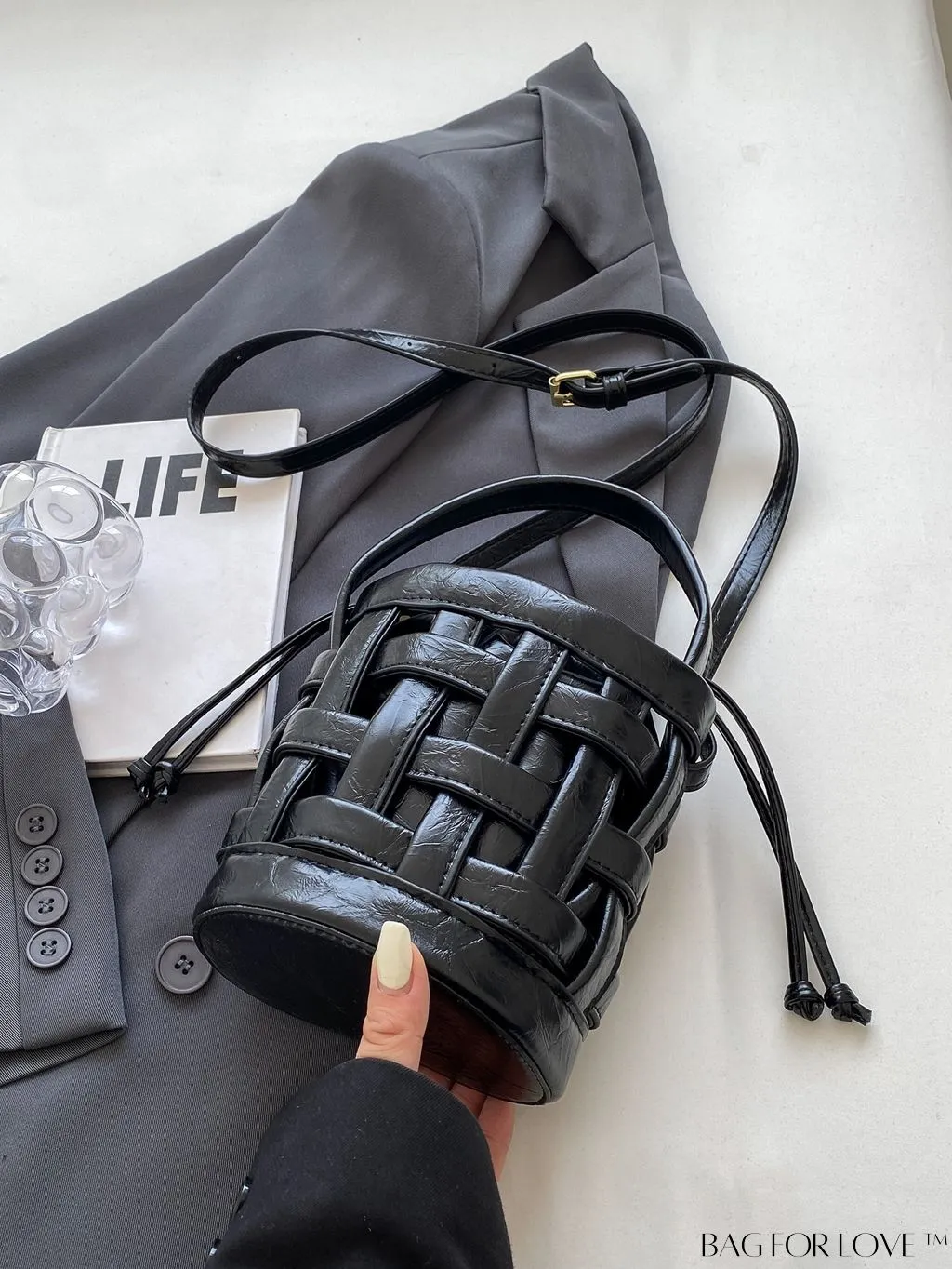 BagForLove - Stylish Mini Metallic Glossy Handbag - Drawstring Design, Adjustable Shoulder Strap