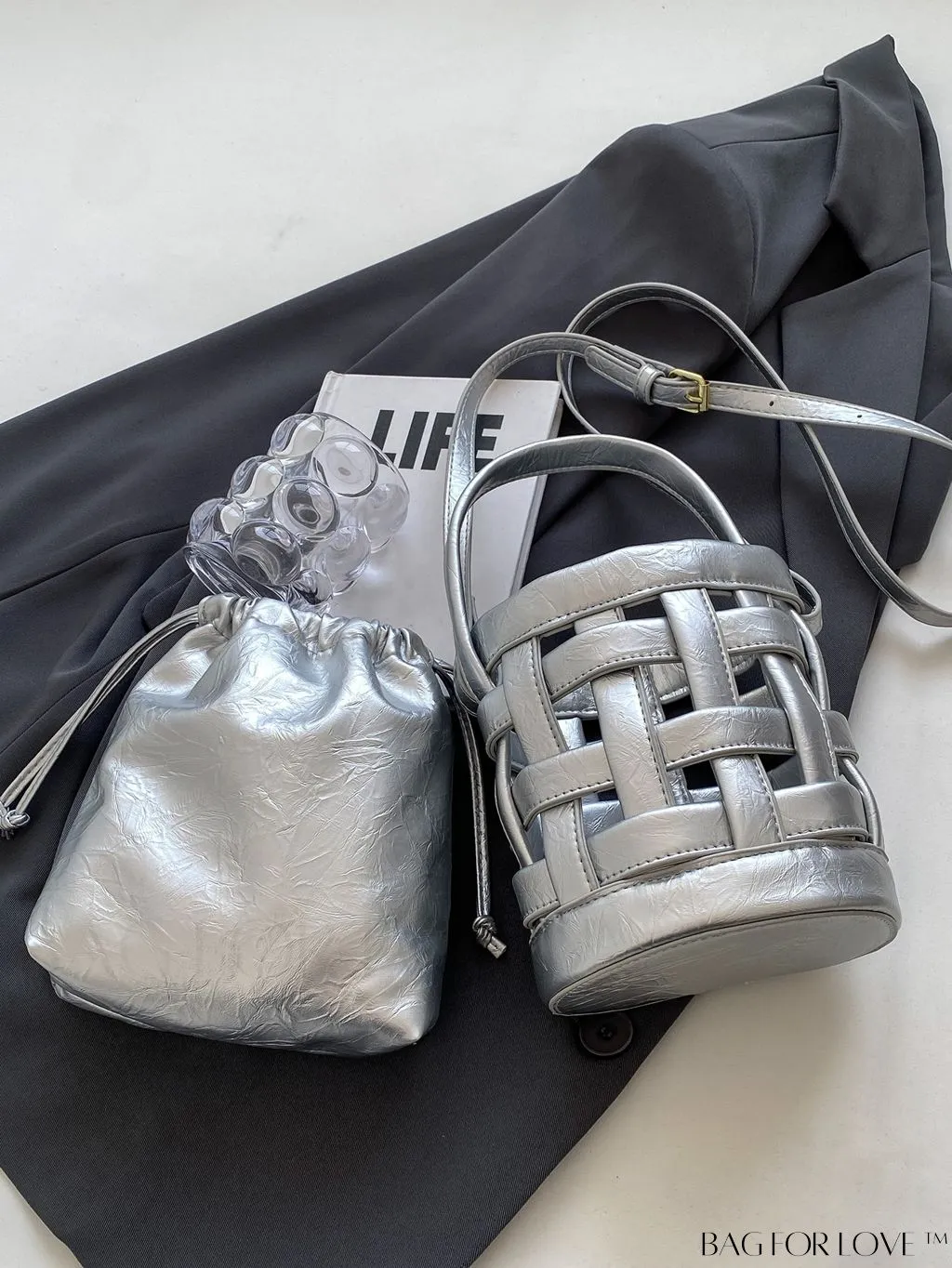 BagForLove - Stylish Mini Metallic Glossy Handbag - Drawstring Design, Adjustable Shoulder Strap