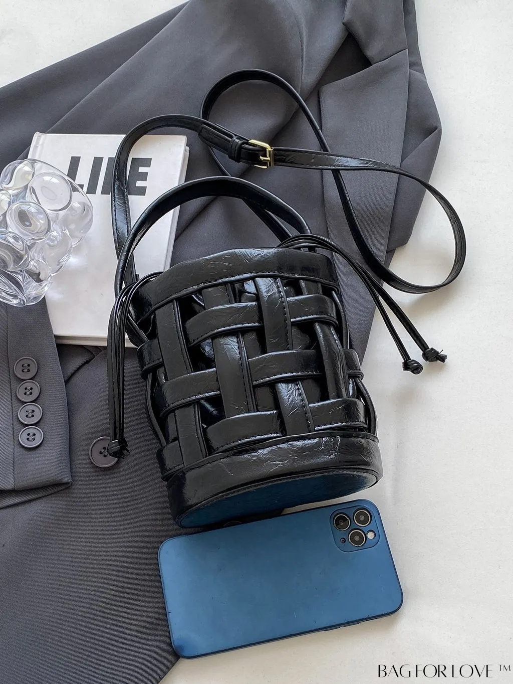 BagForLove - Stylish Mini Metallic Glossy Handbag - Drawstring Design, Adjustable Shoulder Strap