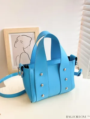 BagForLove - Stylish Rivet-Decorated PU Bucket Bag: Minimalist Design, Zipper Closure, Perfect Summer Daily Handbag