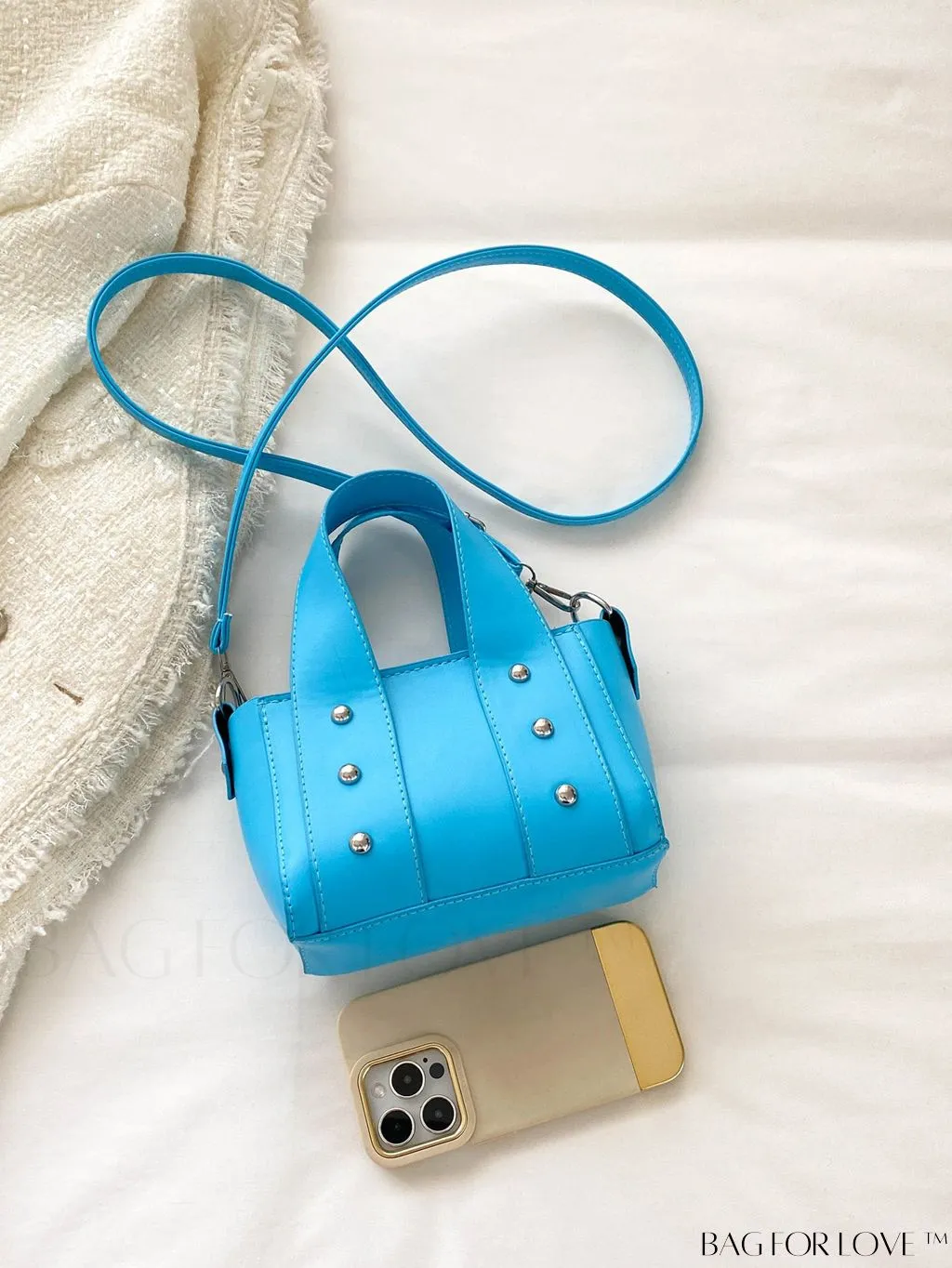 BagForLove - Stylish Rivet-Decorated PU Bucket Bag: Minimalist Design, Zipper Closure, Perfect Summer Daily Handbag