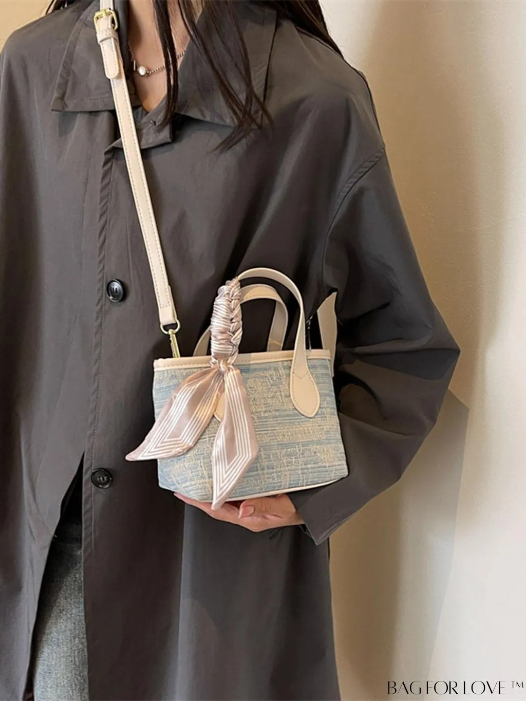 BagForLove - Stylish Twilly Scarf Mini Ladies Bucket Bag - Fashionable and Elegant