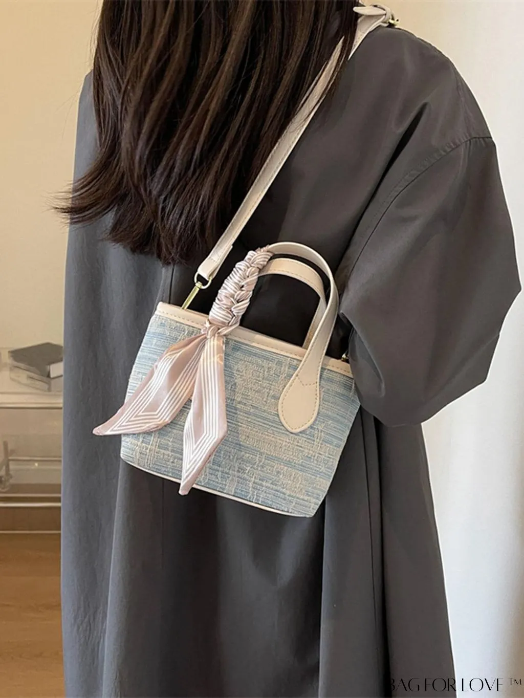 BagForLove - Stylish Twilly Scarf Mini Ladies Bucket Bag - Fashionable and Elegant