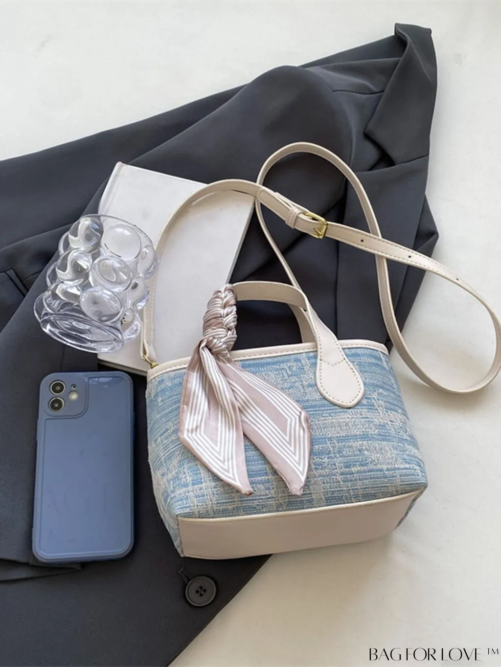 BagForLove - Stylish Twilly Scarf Mini Ladies Bucket Bag - Fashionable and Elegant