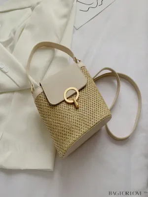 BagForLove - Travel-ready, Compact Top-handle PU Straw Bag