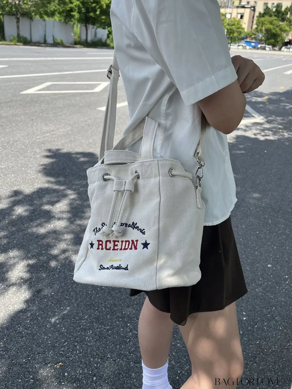 BagForLove - Versatile Mini Alphabet Printed Bucket Bag for Hand, Shoulder, or Crossbody Carry