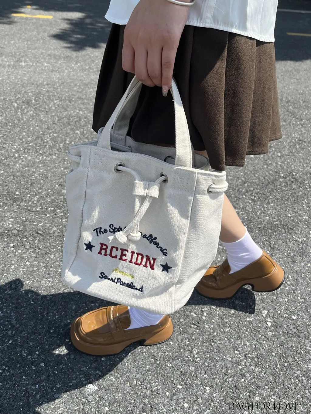 BagForLove - Versatile Mini Alphabet Printed Bucket Bag for Hand, Shoulder, or Crossbody Carry