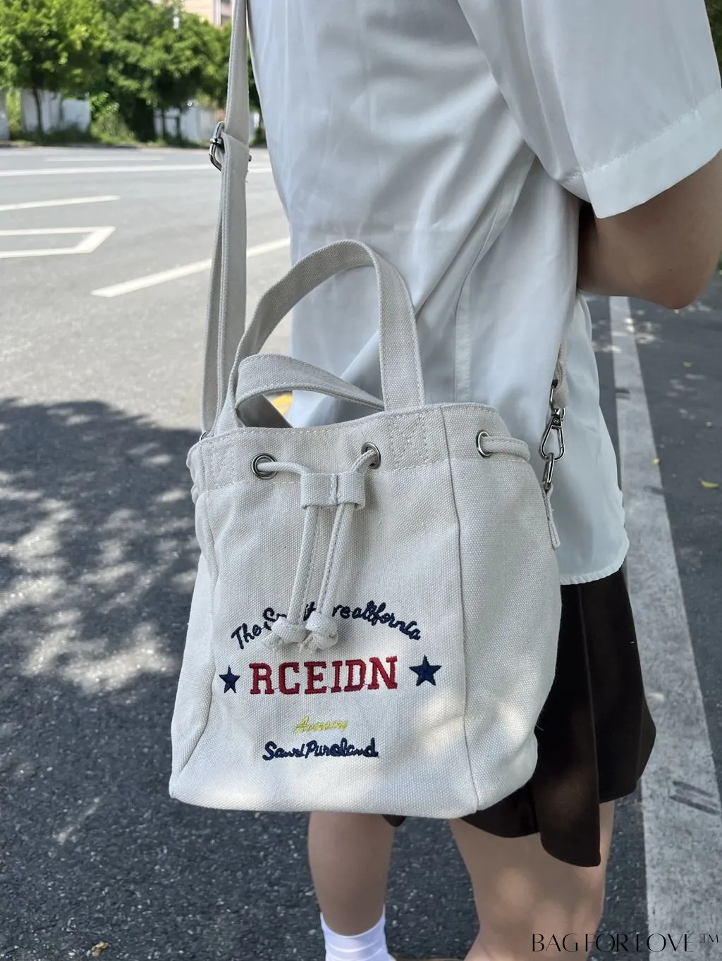 BagForLove - Versatile Mini Alphabet Printed Bucket Bag for Hand, Shoulder, or Crossbody Carry