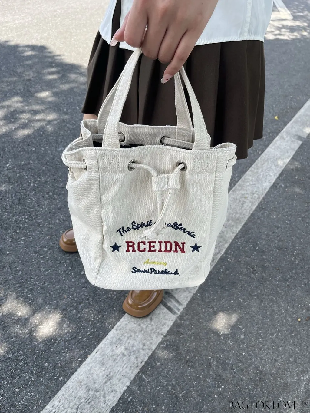 BagForLove - Versatile Mini Alphabet Printed Bucket Bag for Hand, Shoulder, or Crossbody Carry